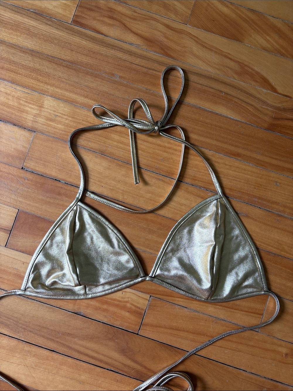 SHEIN Gold Metallic Triangle Bikini Top